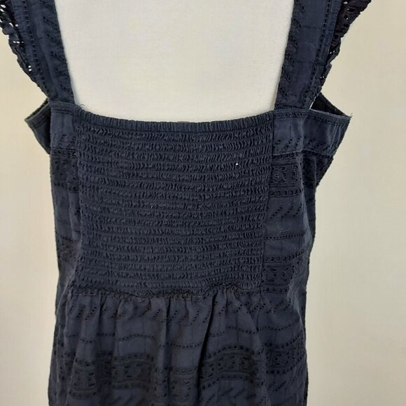 Loft Navy Eyelet Flutter Strap Button Front Top Size Medium - Picture 2 of 10